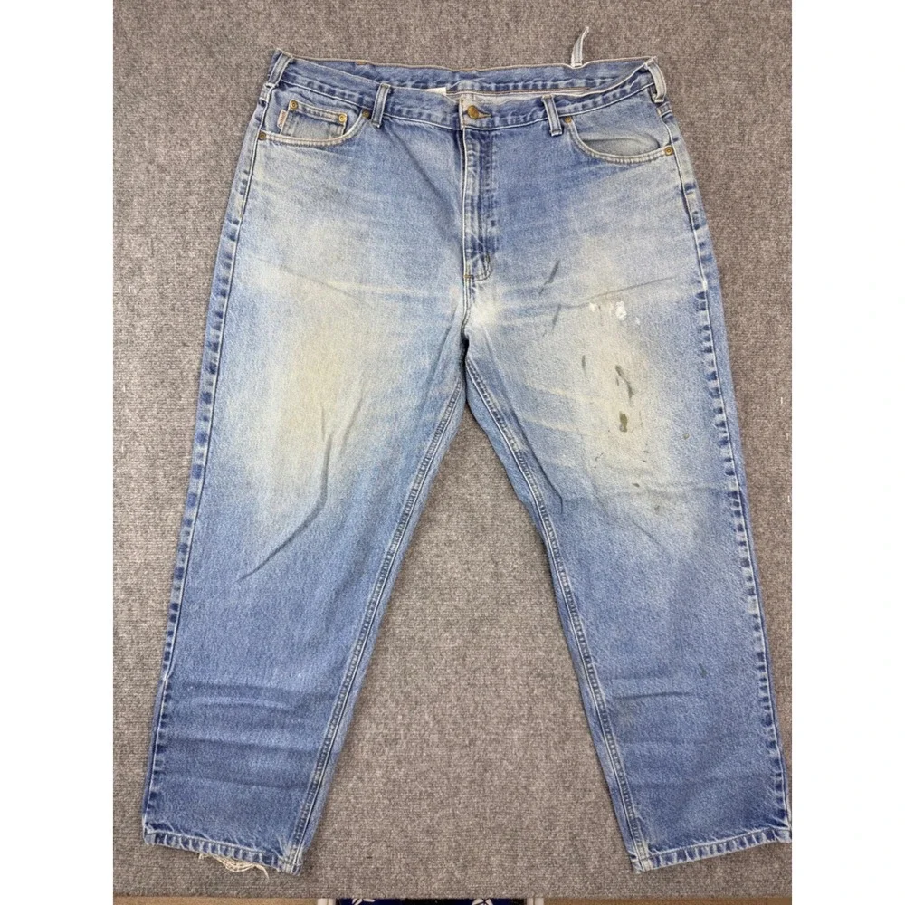 Carhartt Mens Relaxed Fit Denim Jeans Light Wash Blue 42x30 B17 DST Distressed‎